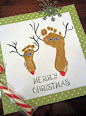 Create little Christmas Reindeer with the footprint of your little ones. It only took a few minutes to put it all together and the kids enjoyed it! Give it to the Grandparents as a Christmas gift, use it on a Christmas card, frame it or keep it as an annu