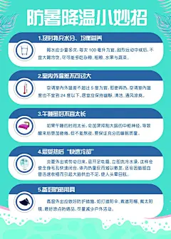 蓝色夏季防暑降温小贴士海报