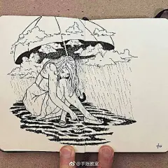 来一波黑白创意手绘插画，来自画师lonewolf08 ​(转)@手账教室 ​​​​