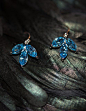 Fancy - Aquamarine Crystal Leaf Earrings@北坤人素材