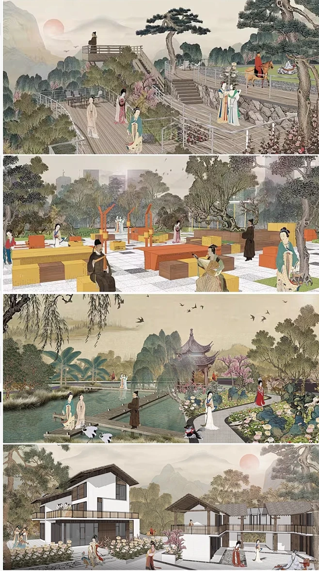 2023建筑景观古风效果图psd源文件竞赛古风公园景观效果图ps素材-花瓣网