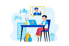 网课20200514 疫情期间学生上网课矢量手绘插画AI素材EPS线上上课-淘宝网