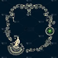 鸟类,边框,明信片,华丽的,请柬,高雅,黄金,古老的,复古,问候