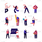 Set of Icons Tiny Characters Dancing, Sports Worko