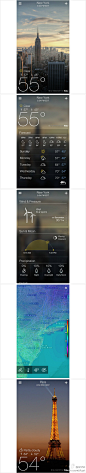 【UI推荐】出色的画面和准确的天气预报——Yahoo Weather。界面清爽无比，相对于其他的天气软件，雅虎的UI很明显突出了主题，那就是清晰的预报天气状况。 #UI#