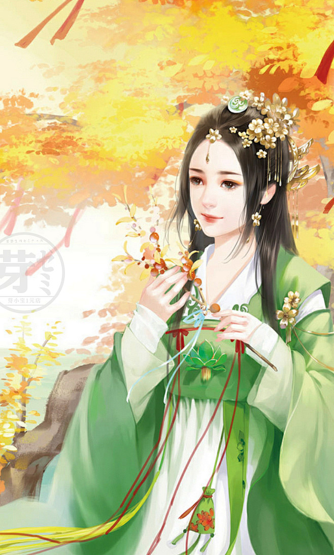 手绘美女古风古装女子彩图插图xf065淘宝网