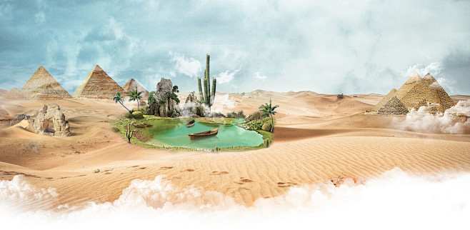沙漠中的绿洲合成海报