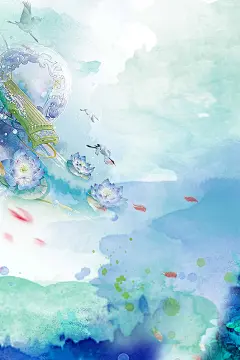 中国风水彩手绘海报psd分层背景高清素材 psd分层 中国风 古筝 手绘 水彩 海报 背景 荷花 蓝色 平面广告 设计图片 免费下载