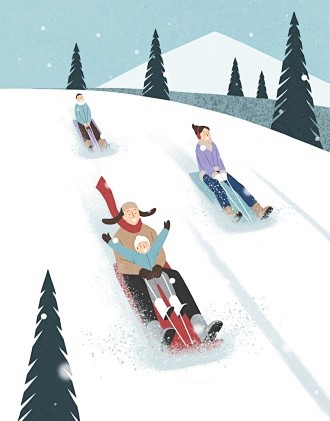 滑板滑雪 家庭游戏 雪地活动 亲子插图插...