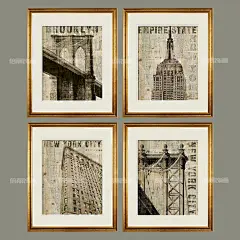 美式做旧纽约城市建筑美国正版进口画芯客厅书房装饰画有框挂画-淘宝网