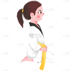 准备训练的跆拳道女生插画