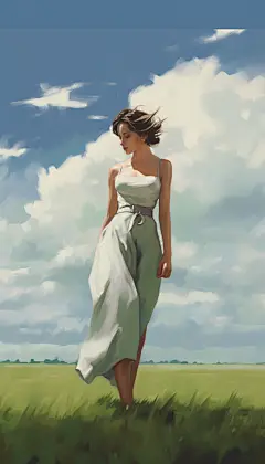 草原上的女孩唯美春天24节气立春人物插画