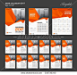 Set Orange Desk Calendar 2017 year size  6 x 8 inch template, Set of 12 Months, Week Starts Monday, flyer design