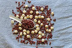 Lotus seeds and red beans mixed togetherLotus seeds and red beans mixed together