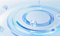 Blue gradient background, circular elements on the left and right sides of the white space in the center, light blue gradient background with some ice cubes floating above a spiral circle pattern, minimalist style, glass texture, transparent effect, high 