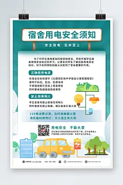 宿舍安全用电消防安全用电知识宣传海报-众图网