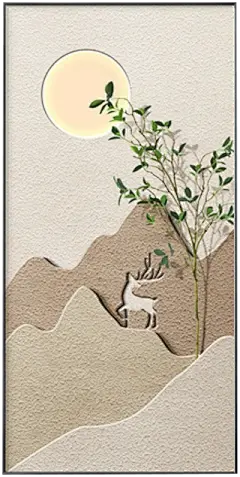 卓益 新中式鹿鸣山川装饰画客厅油画/版画图片-美间