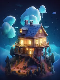 童话空中城堡建筑Midjourney关键词