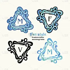 复古灵感水彩自由式字母组合框架模板