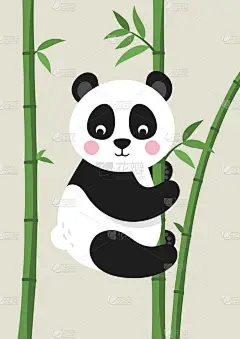 可爱的熊猫熊在竹枝上.婴儿房的海报。幼稚园的幼稚园印。设计可用于儿童服装、贺卡、邀请函、婴儿淋浴。矢