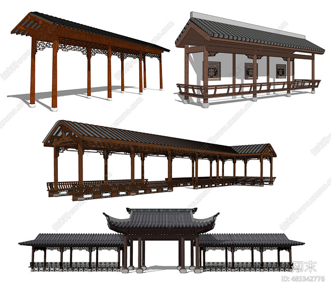 新中式仿古长廊SU模型下载【ID:485342776】