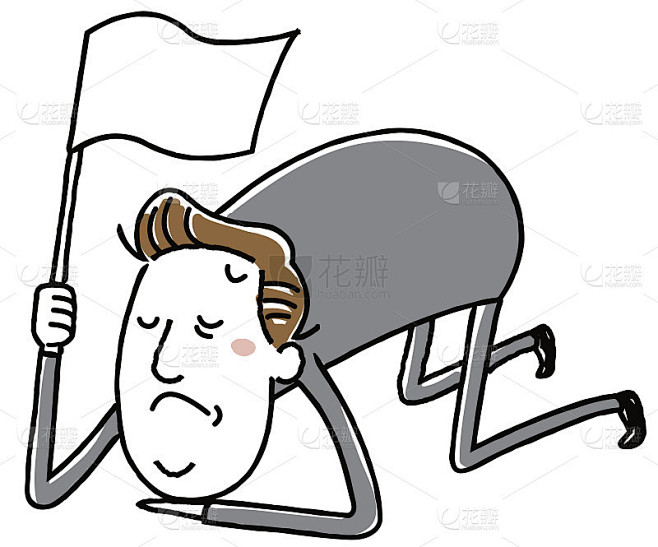 插图素材:中年商人白旗投降放弃