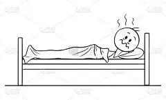 疲劳男子的矢量卡通插图与失眠躺在床上和不能睡觉