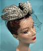 1940's BES-BEN, Made in Chicago Fabulous Double Rhinestoned, Faux Pearls and Beaded Swans of White Felt Hat