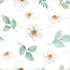 水彩斑斓的秋叶和花朵在白色的背景上.水彩画手绘艺术设计，用于秋季装饰、请柬、卡片、壁纸、包装等；.