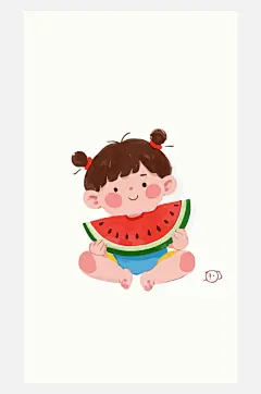 矢量Q版吃西瓜的小孩插画元素