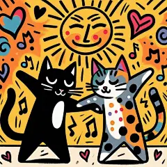 This contains an image of: 踊る黒猫と三毛猫