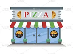 比萨店建筑平面图标矢量