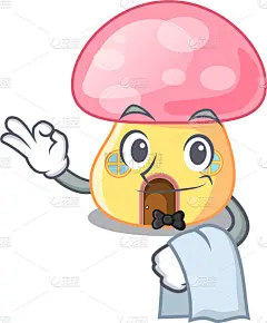 男招待,房屋,性格,形状,蘑菇,可爱的,树荫,模板,毛巾,草
