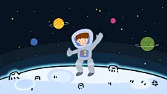 创意高端手绘风蓝色人类月球日插画