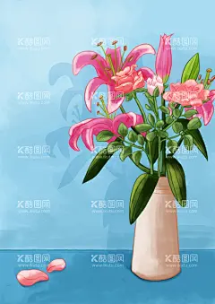 手绘百合  - 源文件下载【酷图网】手绘百合,景物插画,花卉,插画,植物
