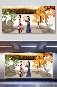 古风旗袍美人插画