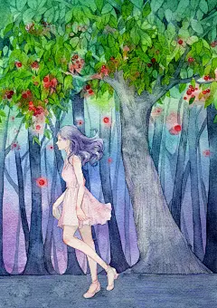 寻找-夏天Silvia_水彩,原创_涂鸦王国插画