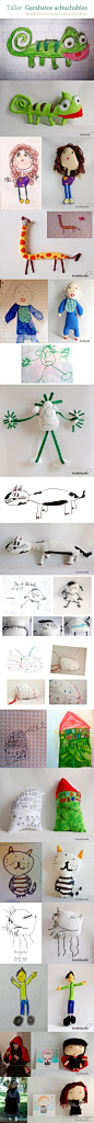 来自西班牙设计师Odil Torrent的手工作品。她非常喜欢儿童涂鸦，并神奇的把它们都变成了毛线娃娃。她自己创立的品牌Fraskilandia为世界各地的孩子们制作了无数可爱的毛绒玩具，你也可以把自己的照片寄给她，让她为你缝制一款独一无二的公仔