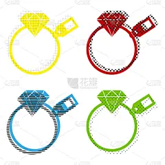 带标签的钻石标志。向量。黄色，红色，蓝色，绿色图标