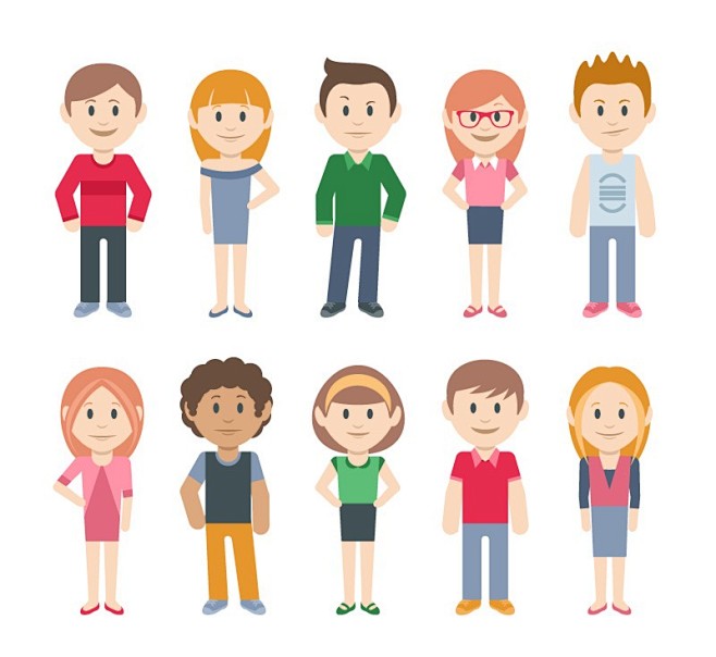 10个不同风格的卡通人物矢量素材
