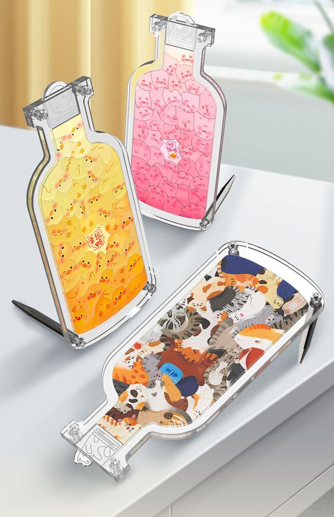 亚克力猫猫拼图立体安静瓶子里的萌宠创意异...