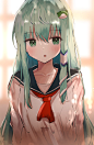 动漫 1684x2587 aohane green eyes open 嘴 长发 绿发 校服 动漫女孩 Kochiya Sanae Touhou