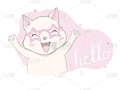 猫,举起手,独角兽,幽默,可爱,可爱的,云,绘制,坐,爱