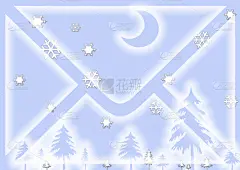冬天,信封,贺卡,新的,电子邮件,夜晚,雪,月亮,绘画插图