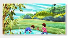 小暑男生树木手绘二十四节气展板