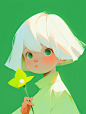 AIshare_A_little_girl_with_white_hair_holding_a_flower_in_her_h_c