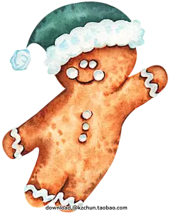 淘宝搜：纯素材，水彩圣诞姜饼礼盒松枝圣诞帽PNG免抠素材套装