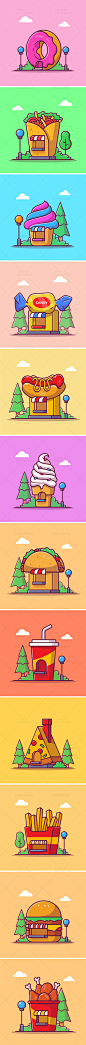 卡通可爱汉堡冰激凌甜点美食小商铺商店图标插画AI矢量设计素材-淘宝网