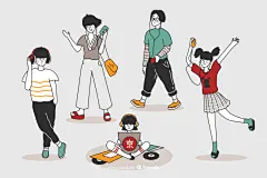 矢量小清新文艺韩国手绘年轻人男女插画