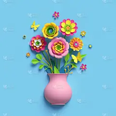 贺卡,明亮,花束,植物学,自然,手艺,剪贴画,花瓶,粉色,蓝色背景